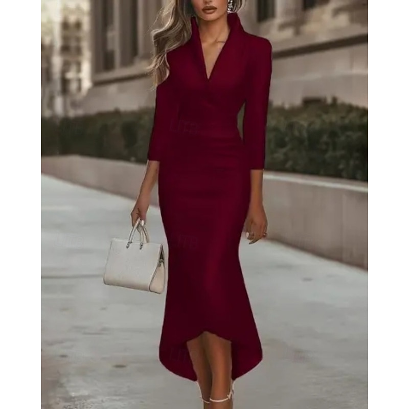 Women's Midi Dress Black Dress Party Dress Cocktail Dress Satin Dress Elegant Modern Party Evening Party Regular Fit Plain Long Sleeve V Neck Black White Pink Wine Fall Winter4