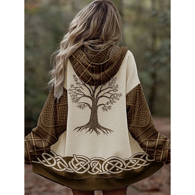 Women's Zip Up Hoodies Graphic Geometric Tribal Punk Active Vintage Long Sleeve Hooded Regular Tops Home Dailywear Casual Blue Purple Brown Green Fall Winter