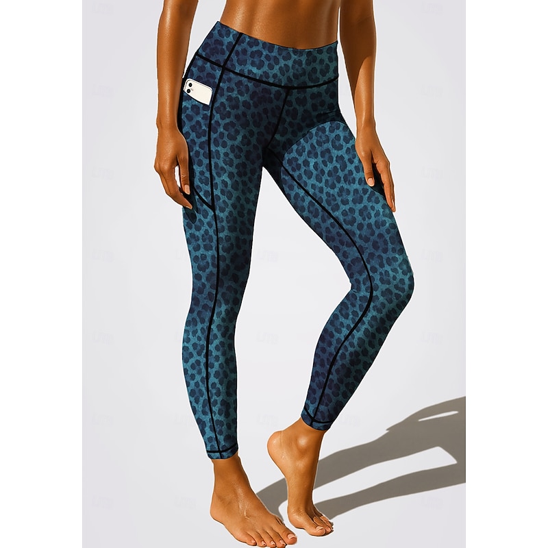 Women's pilates leggings fitness pants Gym Leggings Pockets Stamp Duty Side Pockets Pilates Gym Gym Workout Pants Tights Leggings Color Gradient Geometry Amethyst Dark Blue Sports Activewear Stretchy2