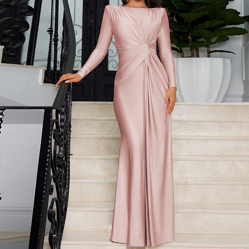 Women's Long Dress Maxi Dress Prom Dress Party Dress Satin Dress Elegant Modern Party Special Occasion Evening Party Regular Fit Plain Long Sleeve Crew Neck Black Pink Red Royal Blue Fall Winter2