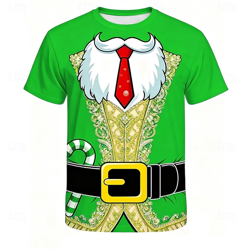 Christmas Men's Santa Claus Costume T Shirt Short Sleeve T shirt 3D Print Crew Neck Shirt Daily Designer Artistic Vacation Party Street Red Blue Green All Seasons Clothing Apparel S M L XL XXL XXXL3
