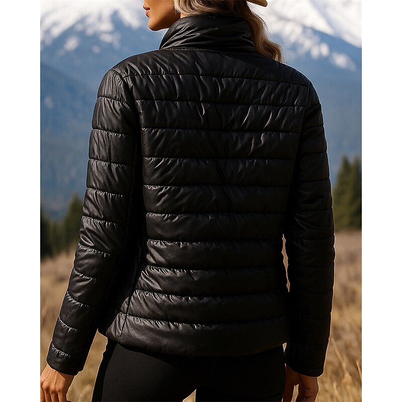 Women's Hiking Jacket Puffer Jacket Thermal Jacket Outdoor Thermal Waterproof Hiking Outfits Hiking Clothes Winter Autumn / Fall Top Camping / Hiking / Caving Running Solid Color Black Brown2