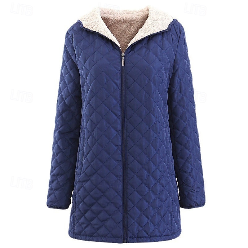 Women's Puffer Jacket Quilted Jacket Casual Jacket Comfortable Breathable Zipper Pocket Casual Plain Vacation Street Casual Daily Wear Zipper Short Long Hooded Regular Fit Long Sleeve Outerwear Black3