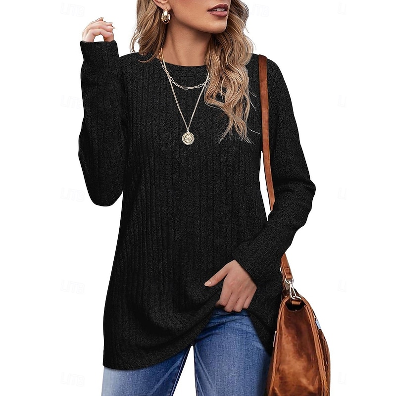 Women's Blouse Solid Color Stylish Casual Long Sleeve Crew Neck Regular Tops Daily Black Red Blue Green Khaki Spring Fall Winter