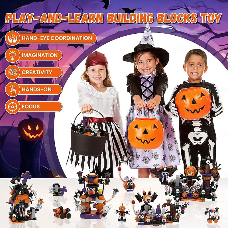 Halloween Advent Calendar 2025 Building Toy Set for Kids Adult Teens, 24 days Halloween Countdown Calendar, Building Blocks Set Surprise Toys Gift3