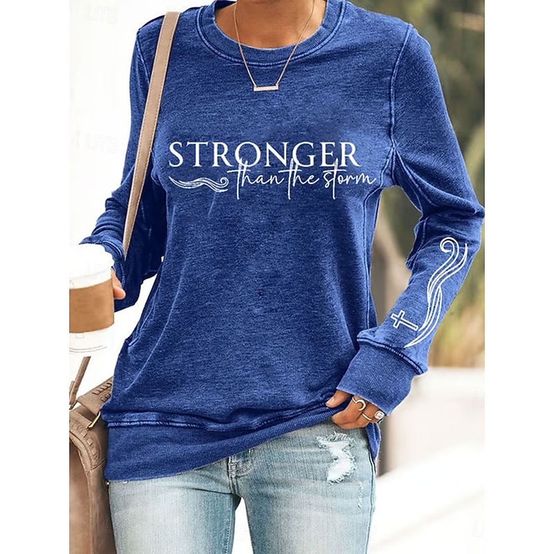 Women's Pullover Sweatshirt Graphic Letter Casual Long Sleeve Crew Neck Regular Tops Street Casual Holiday Print Black White Blue Green Spring Fall Winter