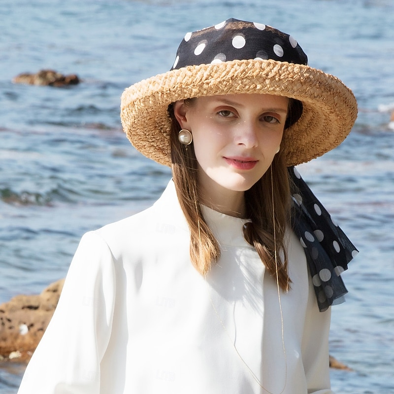Hats synthetic fibre Bucket Hat Straw Hat Sun Hat Casual Holiday Retro Sun Protection With Bowknot Lace-up Headpiece Headwear2