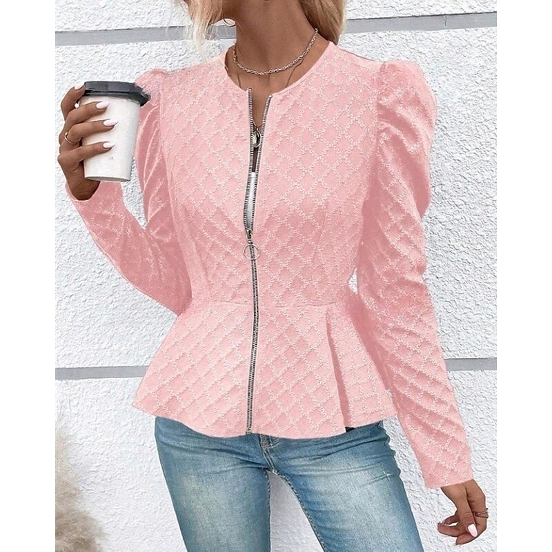 Women's Casual Jacket Comfortable Zipper Pocket Fashion Daily Plain Outdoor Casual Daily Zipper Regular Crewneck Regular Fit Long Sleeve Outerwear Black Pink Spring Fall