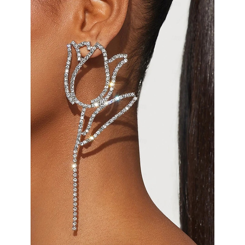 Women's Crystal Rhinestone Flower Drop Earrings Elegant Statement Jewelry for Evening Balls and Party Occasions2