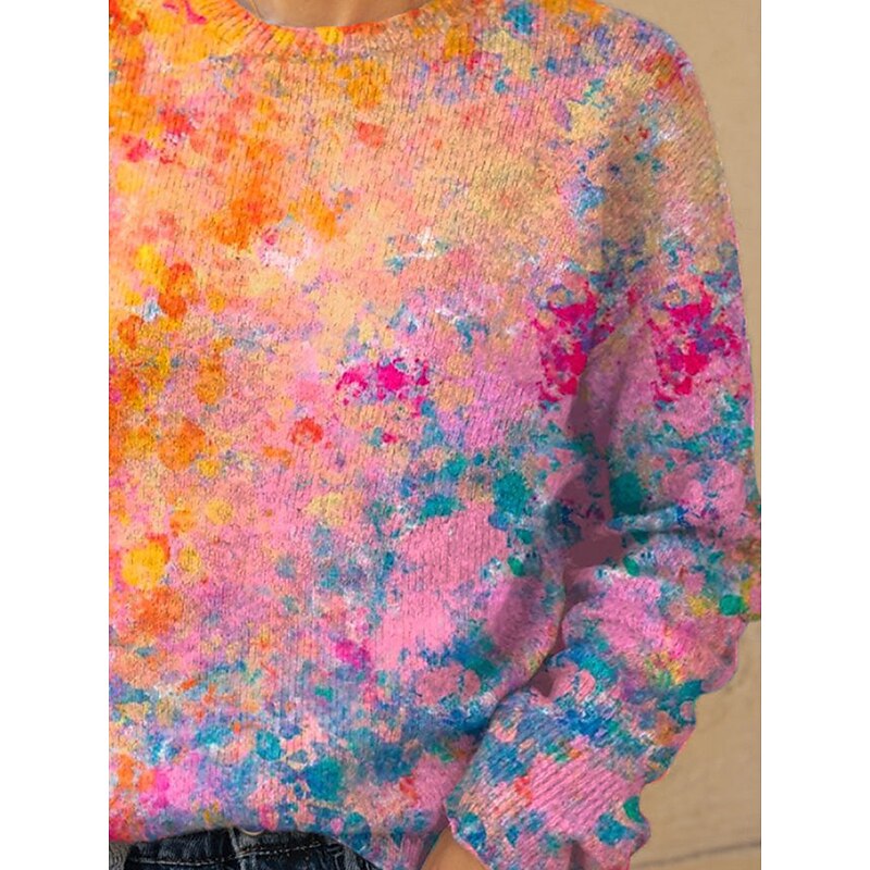 Women's Sweater Pullover Daily Casual Graphic Color Gradient Ribbed Crew Neck Knitted Print Long Sleeve Regular Tops Knit Outdoor Weekend Orange Fall Winter3