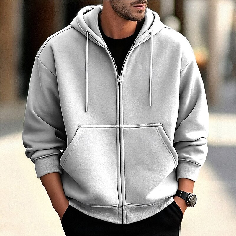 Men's Hoodie Full Zip Hoodie Apricot Gray 2# Black White Wine Hooded Plain Zip Up Pocket Sports & Outdoor Daily Holiday Polyester Streetwear Basic Casual Spring Fall Clothing Apparel Hoodies2