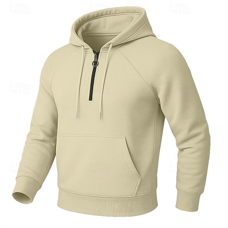 Men's Hoodie Pullover Hoodie Sweatshirt Quarter Zip Hoodie Apricot Black Royal Blue Khaki Light Grey Hooded Plain Patchwork Color Block Sports & Outdoor Casual Daily Streetwear Cool Sportswear Spring2