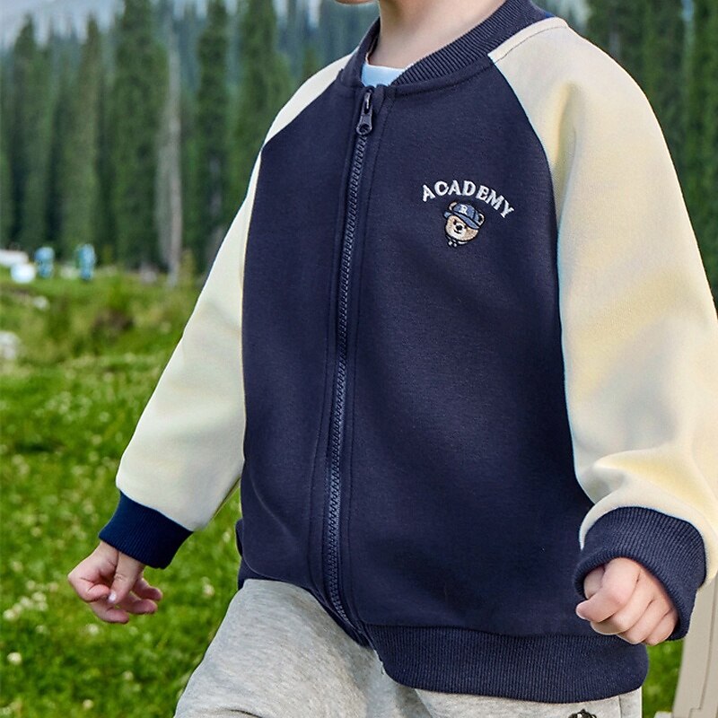 Kids Unisex Baseball Jackets Outerwear Color Block Long Sleeve Comfort Buttons Soft Coat Outdoor Fashion Daily Blue Beige Gray Spring Fall 4 years+3