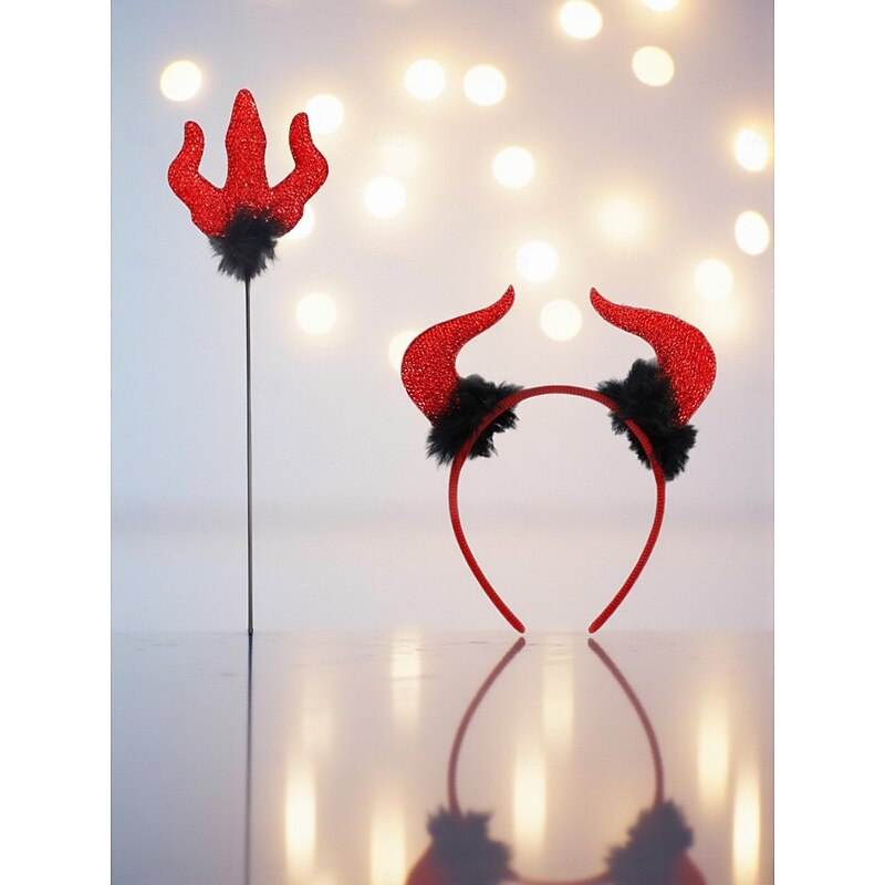 Women's Halloween Devil Headband with Red Horns and Matching Trident Wand - Sparkly Costume Accessory Set for Party, Cosplay, and Masquerade Events4