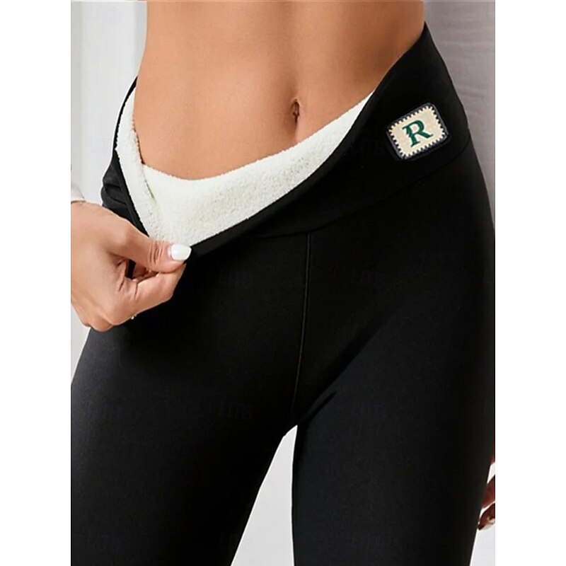 Women's Fleece Pants Leggings Fashion Streetwear Basic Full Length High Waist Plain High Cut Comfy Soft Comfortable Stretchy Home Daily Dark Grey Black Gray Fall Winter Slim Fit