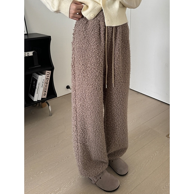 Women's Wide Leg Chinos Fashion Streetwear Basic Full Length High Waist Plain Pocket Elastic Waistband Comfy Soft Comfortable Stretchy Outdoor Street Khaki Spring Fall Winter Loose Fit4