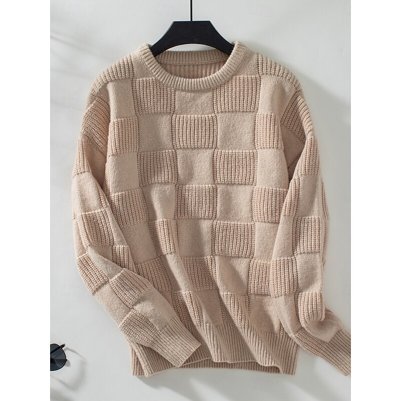Women's Sweater Casual Soft Pure Color Ribbed Crew Neck Knitted Long Sleeve Regular Tops Knit Outdoor Daily Weekend Apricot Fall Winter3
