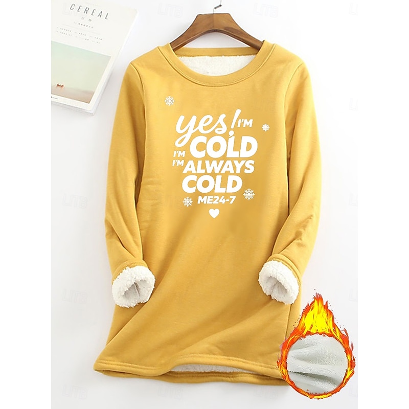 Women's Pullover Sweatshirt Yes Im Cold Graphic Letter Warm Casual Fuzzy Long Sleeve Crew Neck Round Neck Long Tops Street Casual Light Pink Black Dark Pink Blue Spring Fall Winter2
