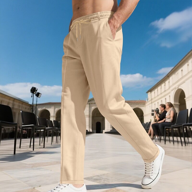 Men's Trousers Casual Pants Drawstring Pocket Elastic Waist Plain Comfort Sports Outdoor Daily Fashion Casual Light Khaki ArmyGreen Micro-elastic2