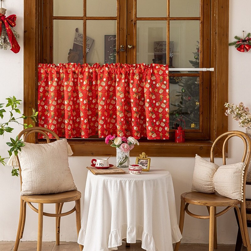 Christmas Decoration Scene Setup Short Curtains, European Style Snowman & Candy Print Window Drapes for Living Room & Bedroom, Wholesale3