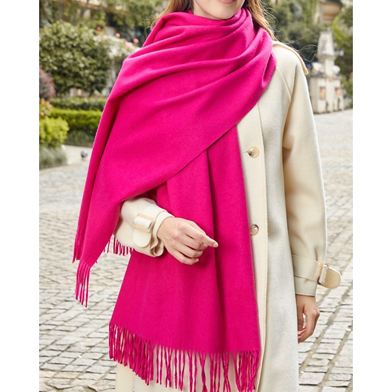 Women's Rectangle Scarf Infinity Scarf Street Holiday Beige Red Purple Scarf Pure Color2