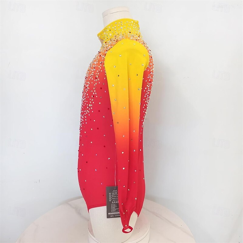 Boys' Green Gradient Figure Skating Dress Adult Gymnastics Performance Customized Competition Dress3