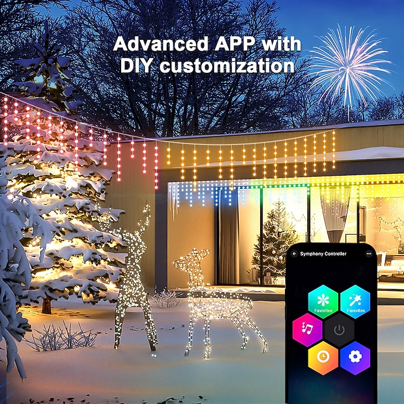 Led Icicle Lights Outdoor, LED RGB Smart Programmable Icicle Christmas Light for Outside,Color Changing LED Connectable Music Sync for House Decorations,Holiday,Red White Blue Independence Day4