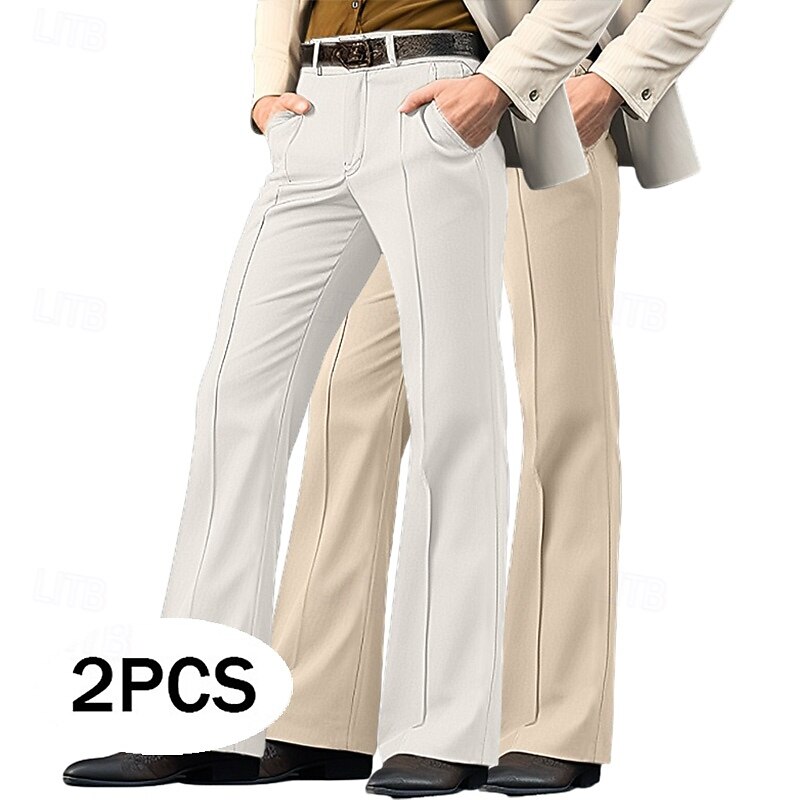 Men's Trousers Dress Pants Bell Bottom Flared Pants Pocket Multi-pack Plain Comfort Breathable Full Length Wedding Outdoor Business Fashion Casual White+Khaki Khaki+Black Stretchy