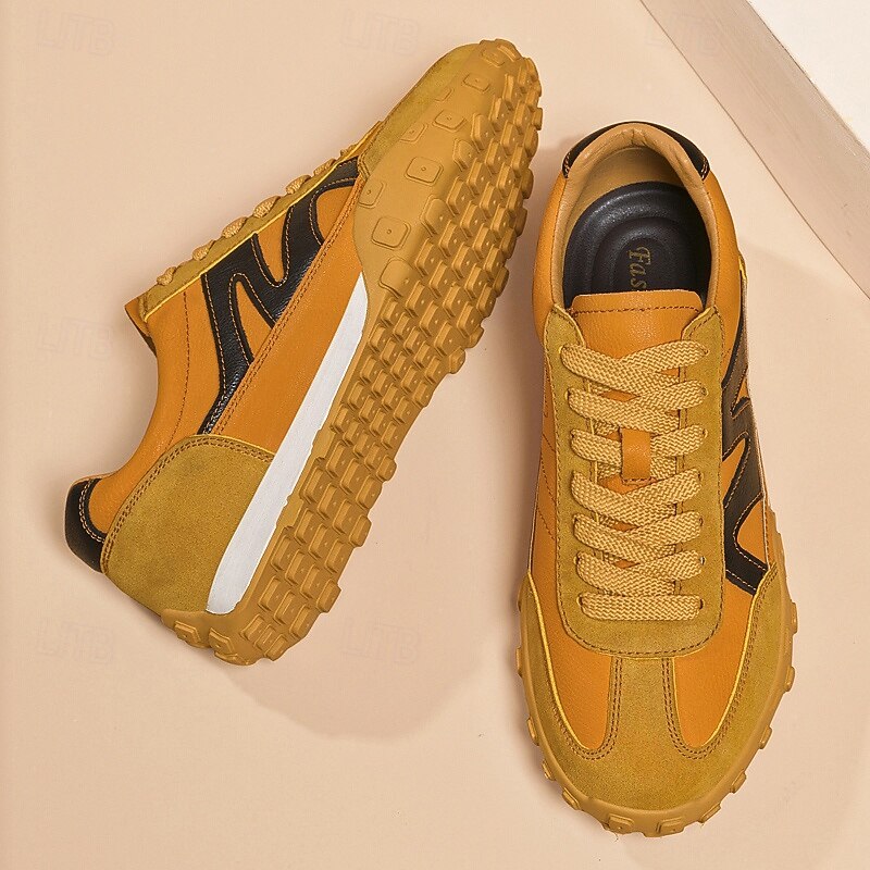 Men's Faux Leather Lace-Up Sneakers Retro Outdoor Sport Shoes – Comfortable Walking, Training and Casual Style2