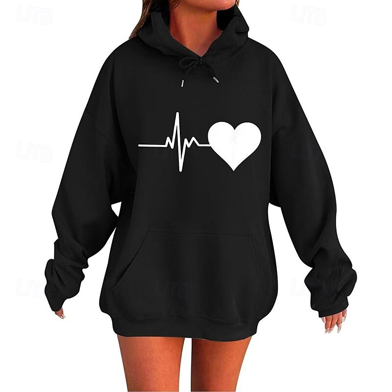 Women's Lounge Hoodie Fleece Pullover Sweatshirt with Pockets Long Sleeve Top Athleisure Graphic Warm Gym Running Fitness Sportswear Activewear Black White Red4