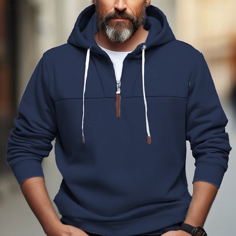 Men's Hoodie Quarter Zip Hoodie Black White Wine Navy Blue Khaki Hooded Plain Quarter Zip Sports & Outdoor Daily Holiday Polyester Streetwear Basic Casual Fall Winter Clothing Apparel Hoodies3