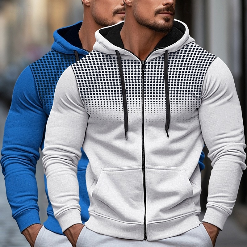 Men's Hoodie Full Zip Hoodie Fleece Hoodie White+Red Red+Gray White+Black White+Gray Black+Gray Hooded Polka Dot Plain Zipper Color Block Sports & Outdoor Casual Daily Streetwear Cool Sportswear4
