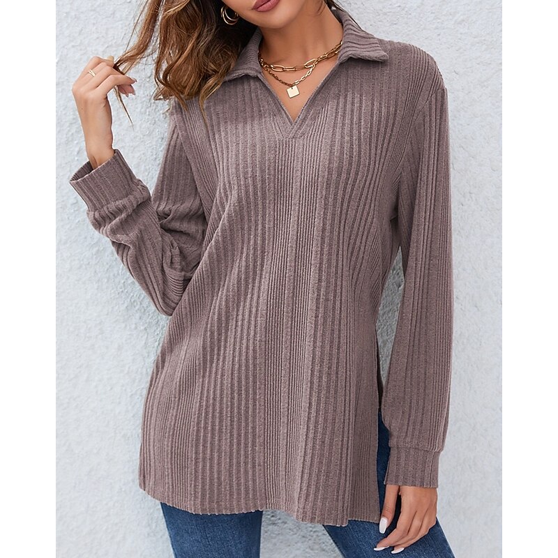 Women's T Shirt Tee Top Plain Fashion Modern Short Sleeve Shirt Collar Regular Tops Daily Going out Army Green Brown Fall Winter4