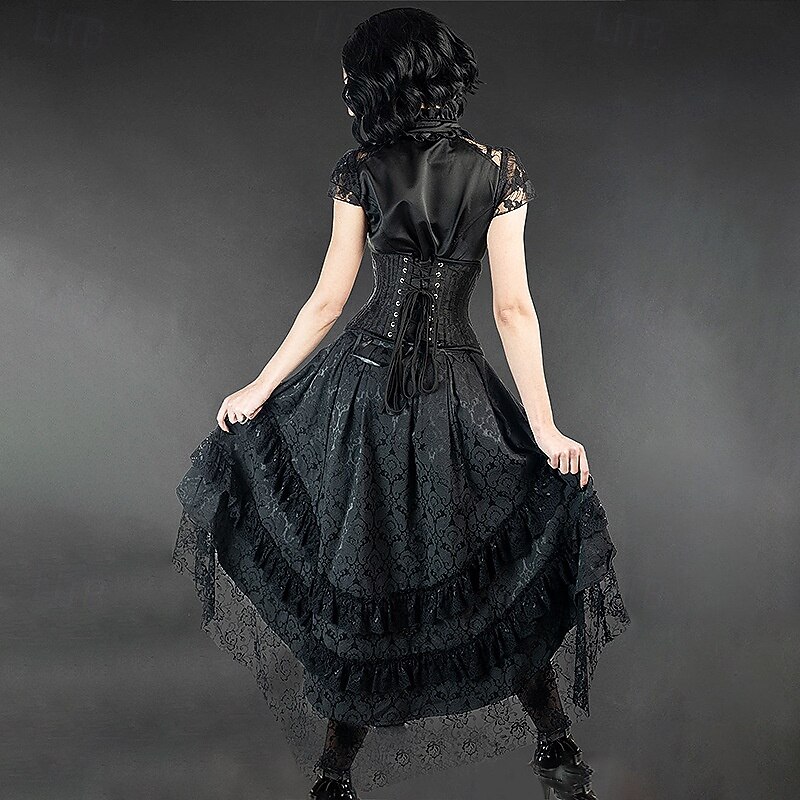 Punk & Gothic Steampunk Asymmetrical Skirt Goth Girl Lace Fancy Dress Women's Halloween Carnival Performance Party Adults Skirt2