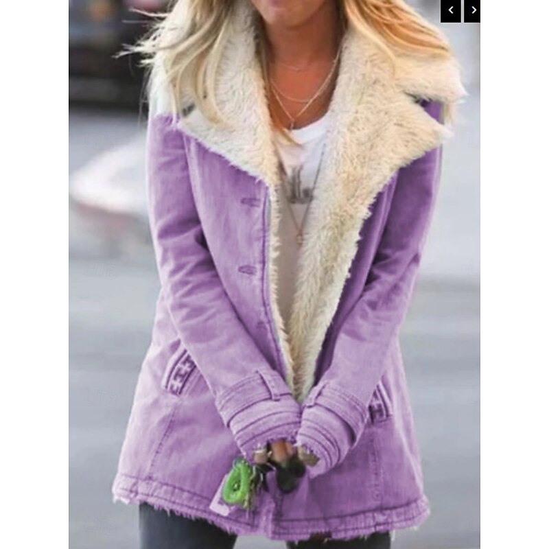 Women's Teddy Coat Casual Jacket Comfortable Breathable Pocket Buttons Casual Plain Vacation Street Casual Daily Wear Single Breasted Regular Turndown Regular Fit Long Sleeve Outerwear Black Pink3