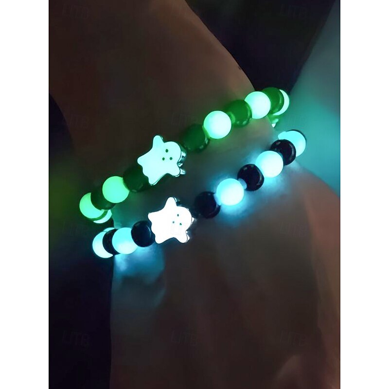 Women's Halloween Glow in the Dark Beaded Bracelet, Cute Ghost Pumpkin Elastic Jewelry for Costume Parties and Festivals - Main Image