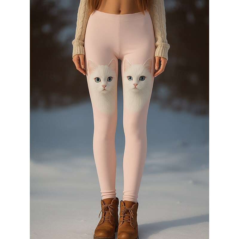 Women's Leggings Vacation Vintage Ethnic Style Full Length High Waist Graphic Cat 3D Print Quick Dry Breathability Soft Stretchy Outdoor Home Causal Black White Pink Blue Fall Slim Fit2