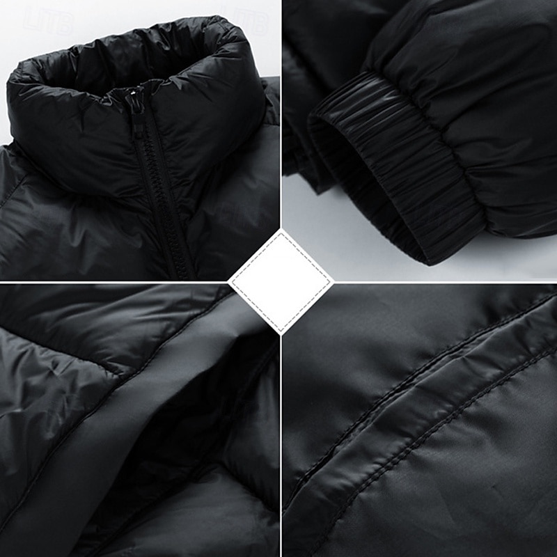 Men's Winter Coat Puffer Jacket Padded Jacket Pocket Polyster Vacation Daily Wear Date Regular Fashion Casual Comfortable Thermal Warm Fall Winter Solid / Plain Color Dark Grey Black Royal Blue Light3