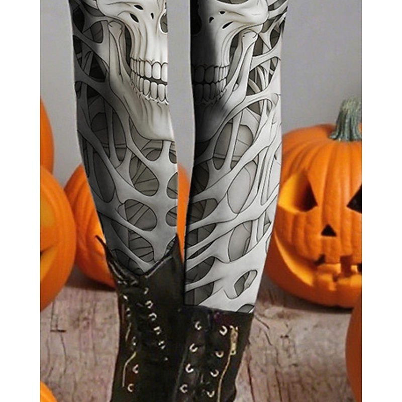 Women's Leggings Cozy Leggings Basic Casual Full Length High WaistPantsHalloween Graphic Printing Thermal Warm Comfortable Stretchy Vacation Casual Daily ash-colored Fall Winter Slim Fit3