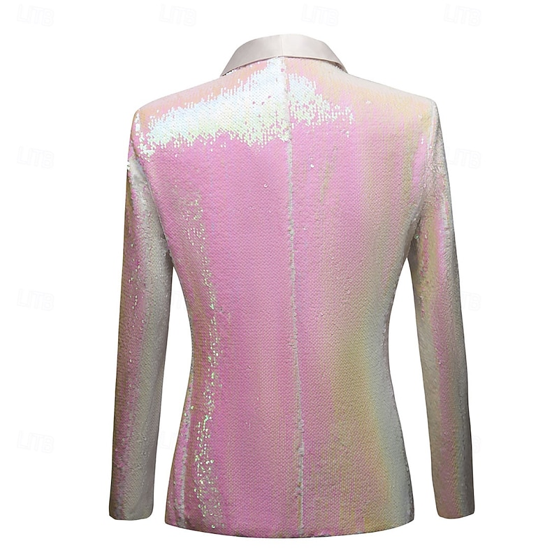 Men's Blazer Jacket Shawl Collar Fashion Party Sequin Solid Colored Blazer Pink Tailored Fit Single Breasted One-button2