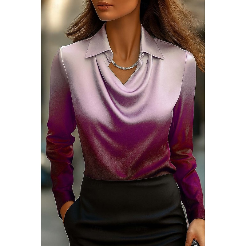 Women's Shirt Graphic Geometric Abstract Elegant Stylish Casual Long Sleeve Cowl Neck Regular Tops Work Party Evening Wear Daily Ruched Draped Blue Purple Red White Spring Fall Winter Spring, Fall