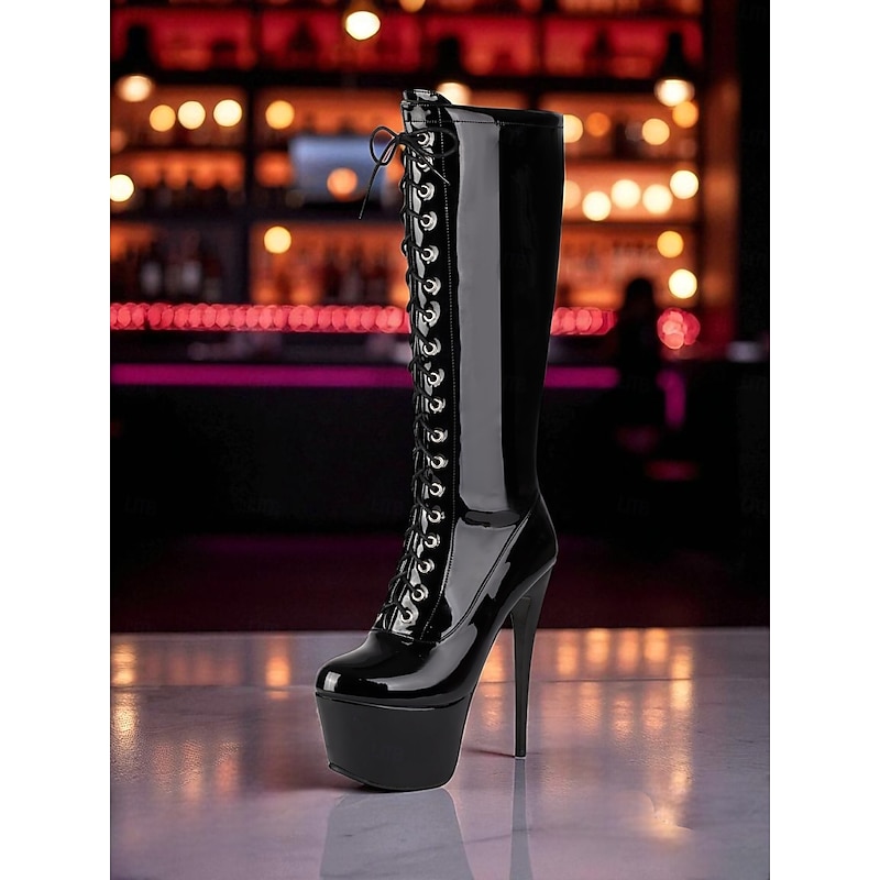 Women's Gold Lace-Up Platform Knee High Boots - Sexy High Stiletto Heel Tall Booties for Nightlife & Pole Dance4