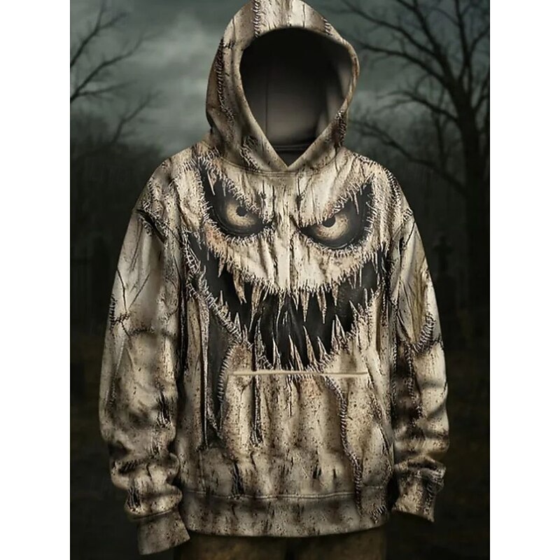 Halloween Men's Graphic Monster Hoodie Fashion Daily Hooded Vacation Party Streetwear Beige Printing Fall Winter Designer2