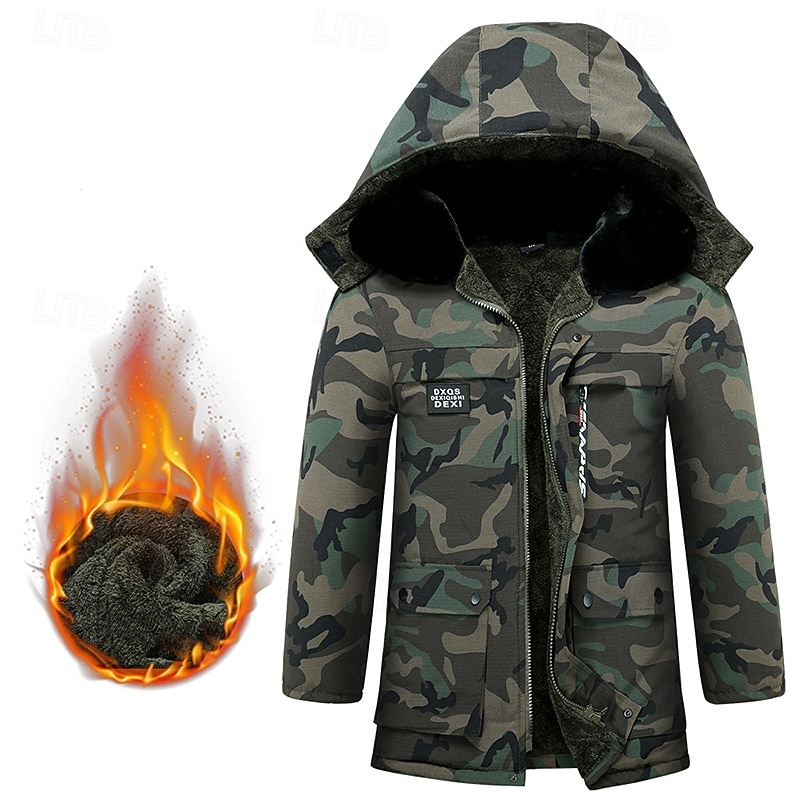 Men's Hiking Jacket Fleece Jacket Puffer Jacket Thermal Set Winter Outdoor Camo Thermal Warm Top Black Green2