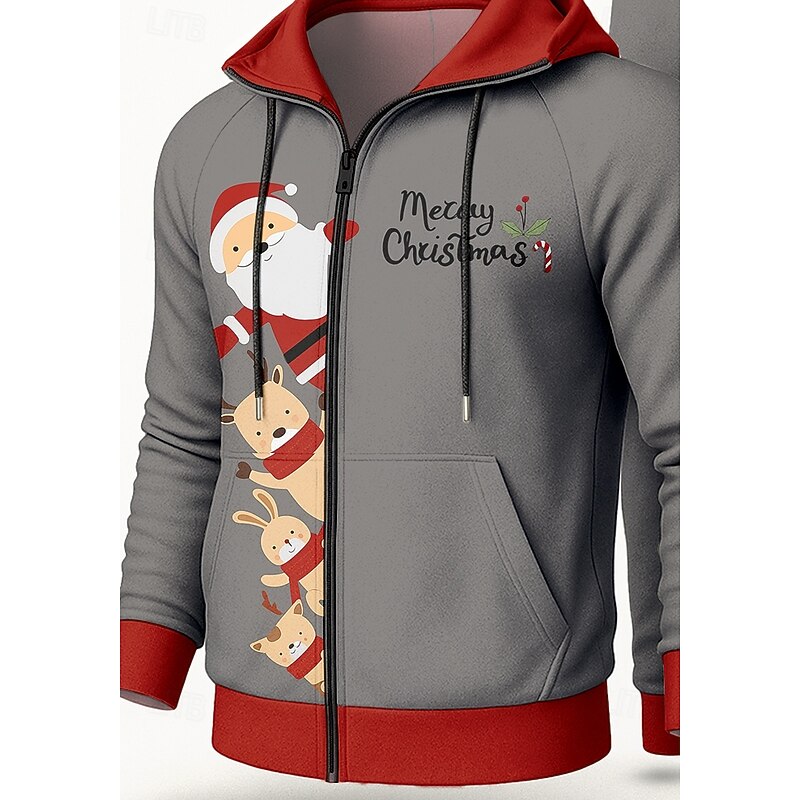 Christmas Men's Hoodie Tracksuit 2 Piece Tracksuit Drawstring Zip Up Letter Athletic Clothing Set Clothing Suit Fall Red Vocation Outdoor Travel Lightweight Fashion Long Sleeve Sport Activewear3