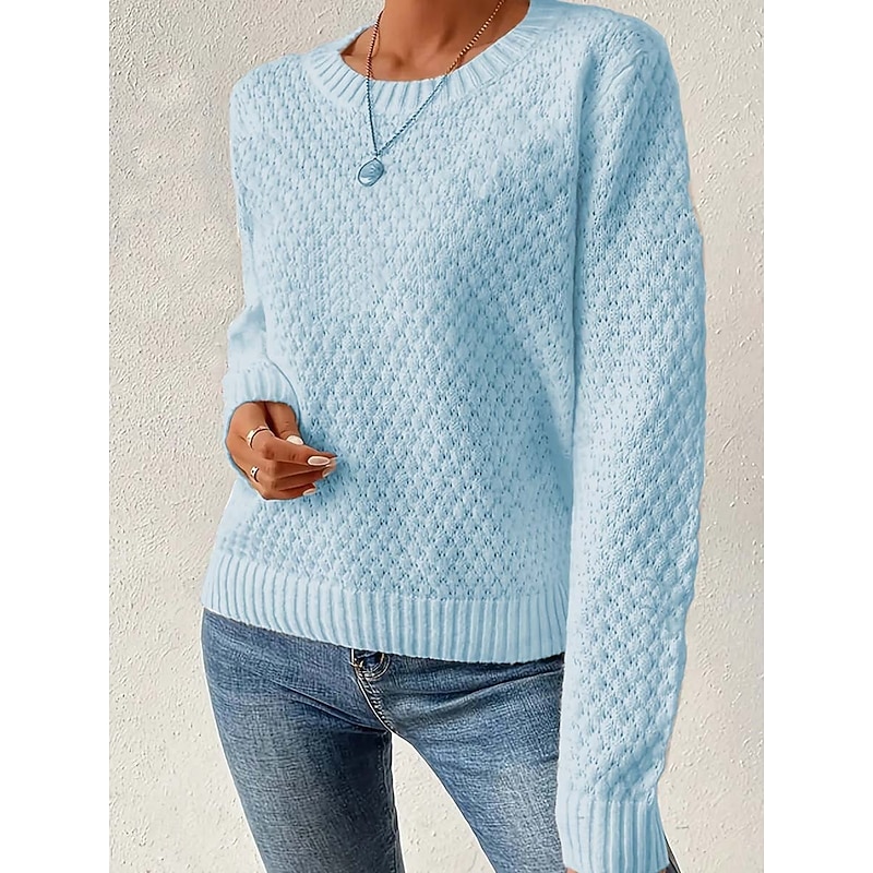 Women's Pullover Elegant Vintage Streetwear Solid Color Graphic Chunky Crew Neck Knitted Textured Long Sleeve Regular Tops Knit School Formal Outdoor Pink Blue Spring Fall4