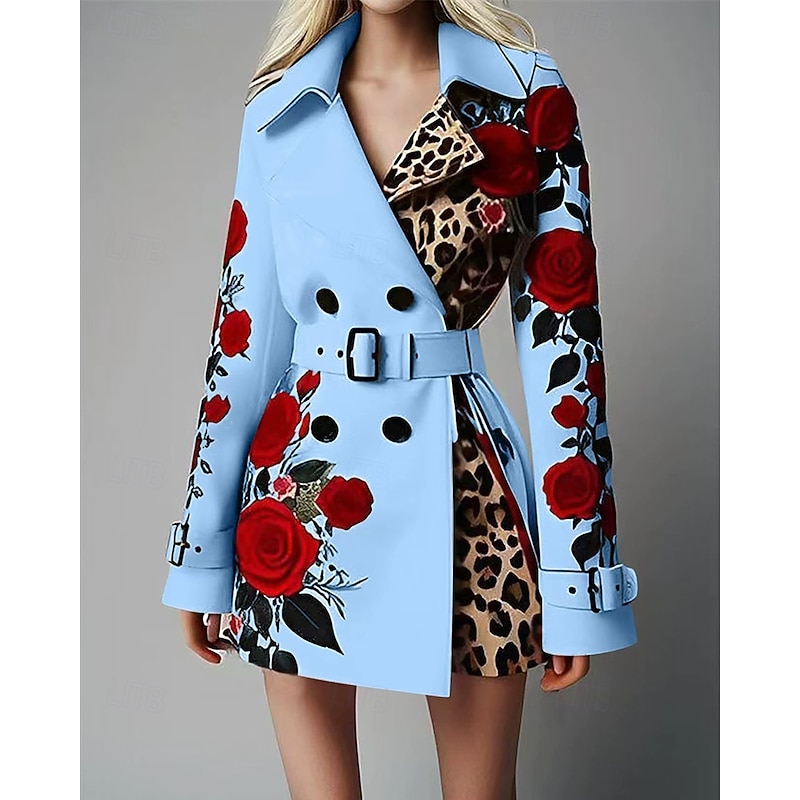 Women's Winter Coat Coat Warm Comfortable Pocket Buttons Fashion Casual Floral Vacation Street Casual Daily Wear Short Long Turndown Regular Fit Long Sleeve Outerwear White Yellow Pink Spring Fall2