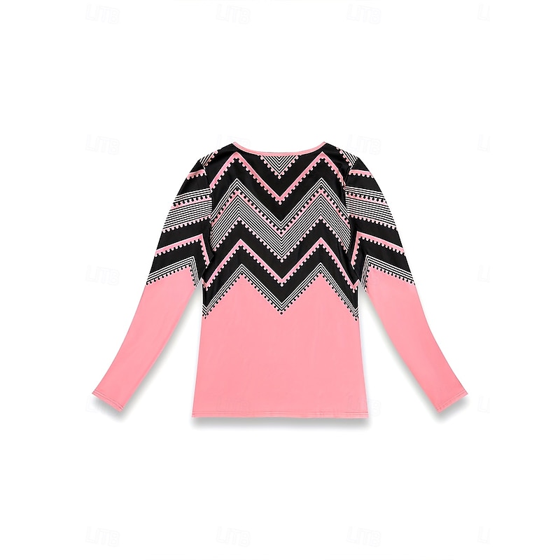 Women's T Shirt Ombre Graphic Geometric Vintage Stylish Classic Long Sleeve V Neck Notched Neck Regular Tops Daily Weekend Print White Pink Red Light Blue Spring Fall Winter2