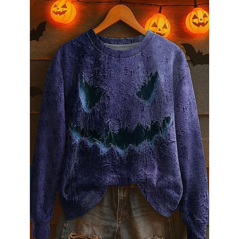 Halloween Women's Pullover Monster Graphic Casual Long Sleeve Crew Neck Regular Tops Street Dailywear Casual Print Purple Green Khaki Gray Fall Winter2