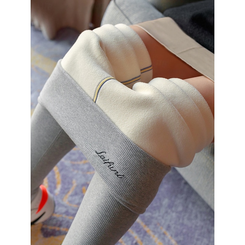 Women's Fleece Pants Leggings Fashion Streetwear Casual Full Length High Waist Plain Basic High Cut Comfy Soft Comfortable Stretchy Outdoor Home Street Dark-Gray Black Gray Summer Spring Fall Winter2